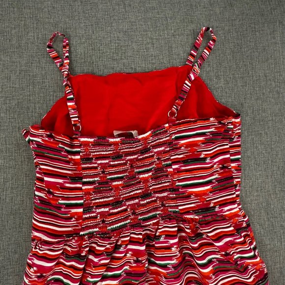 LOFT‎ Sundress Spaghetti Straps  Ruffled Mini Dress Sz 6 Red Orange Green White - Picture 13 of 16